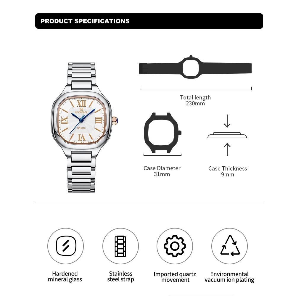 NAVIFORCE Luxury Women's Watch - Luxury Watch Black ulasan dan harga