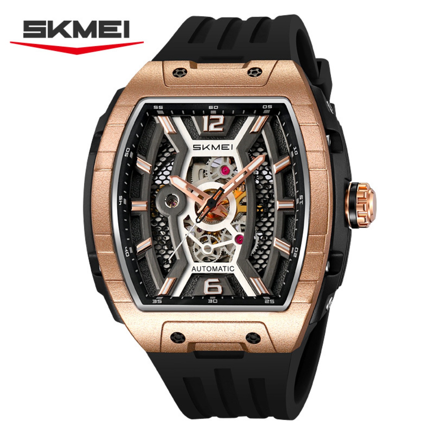 Rose Gold Tonneau Men's Automa - Luxury Watch Case ulasan dan harga
