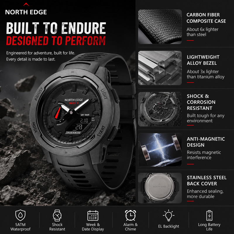 2026 NORTH EDGE Mars 3 Men Dig - Luxury Watch In The World ulasan dan harga